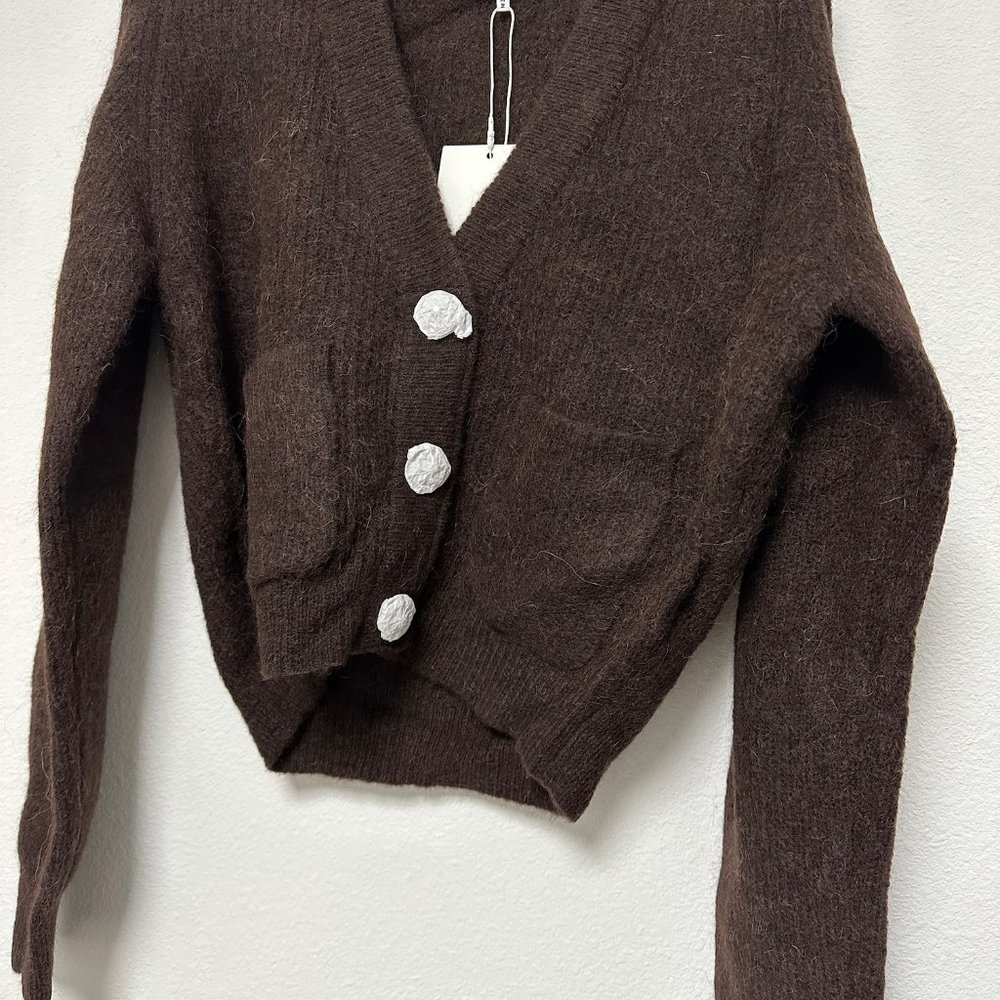 NWT Ganni Crystal Button Knit Alpaca Wool V-Neck Cardigan K1702